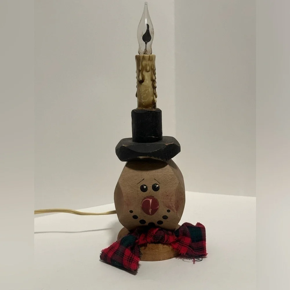 Wooden Snowman Electric Candle